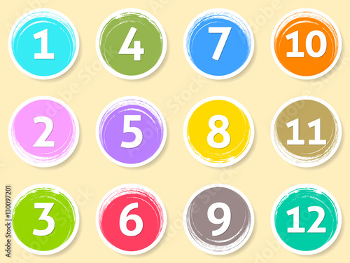 Colorful calendar circle labels month numbers