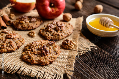 Apple cookies with walnut  honey  oatmeal and cinnamon