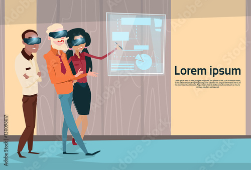 Ethnic Business People Group Seminar Training Conference Brainstorming Presentation Mix Race Team Businesspeople Office Flat Vector Illustration