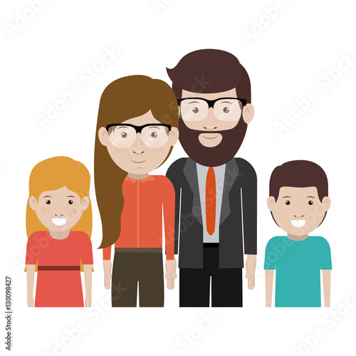 Mother and father with kids cartoon icon. Family relationship avatar and generation theme. Isolated design. Vector illustration