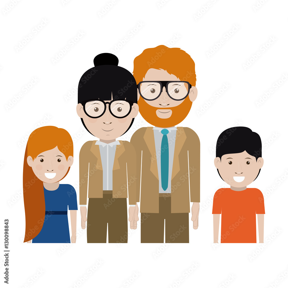 Mother and father with kids cartoon icon. Family relationship avatar and generation theme. Isolated design. Vector illustration Mother and father with kids cartoon icon. Family relationship avatar and generation theme. Isolated design. Vector illustration