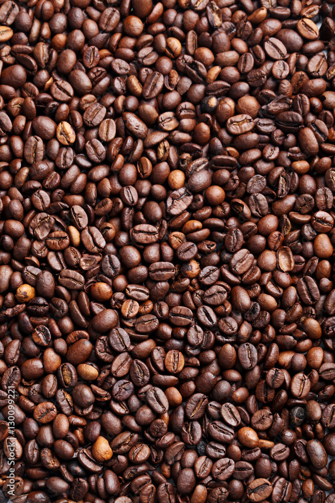 Brown roasted coffee beans background