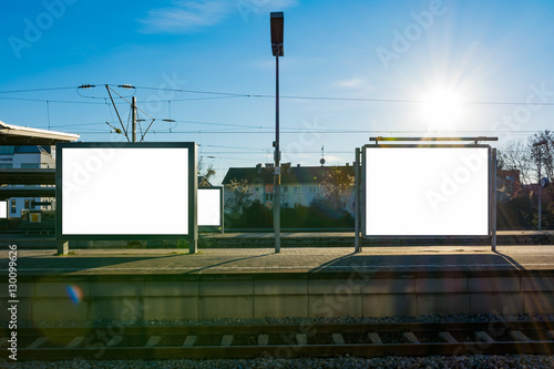 Train Station Billboard Blank White Isolated Clipping Path Outdo photo