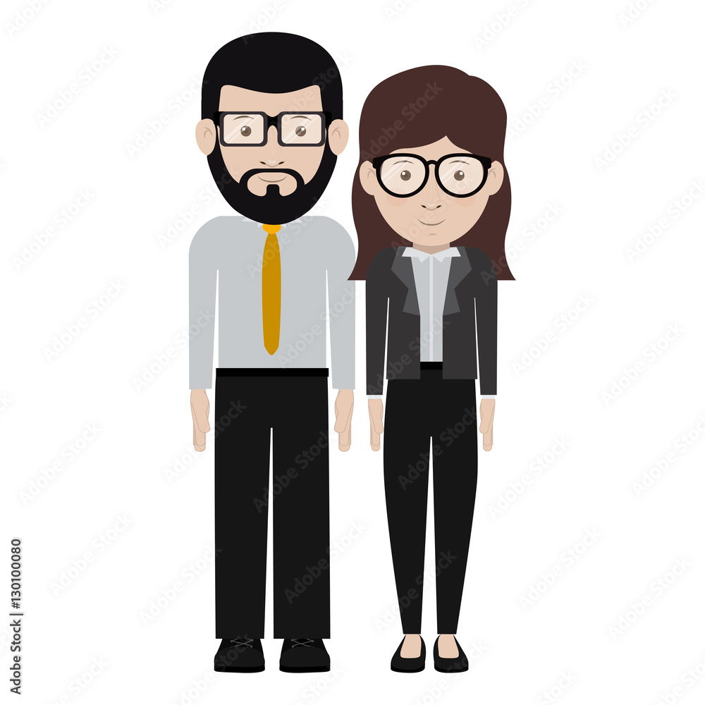 Man and woman cartoon with glasses icon. Couple relationship and love theme. Isolated design. Vector illustration Man and woman cartoon with glasses icon. Couple relationship and love theme. Isolated design. Vector illustration