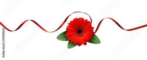 Red silk ribbon and gerbera...