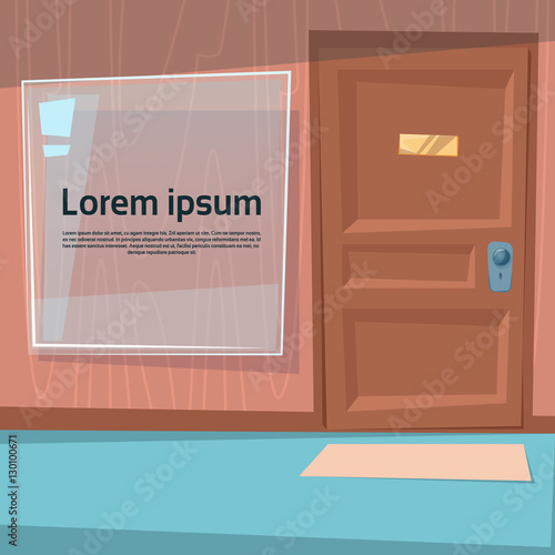 Office Room Door Corridor Waiting Hallway Flat Vector Illustration