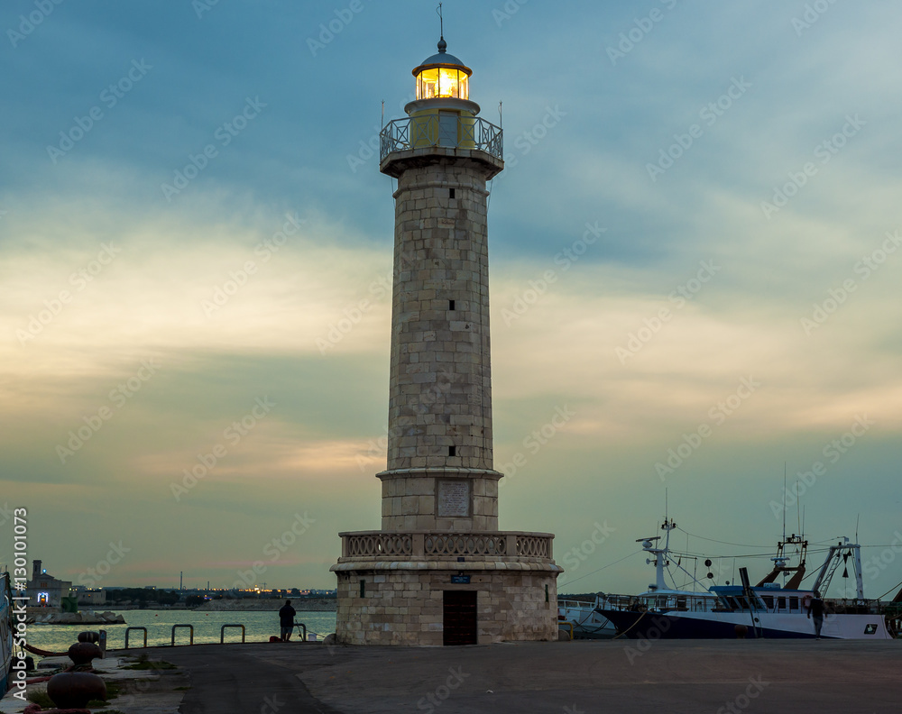 View of night lighthouse of Molfetta, Apulia, Italy
