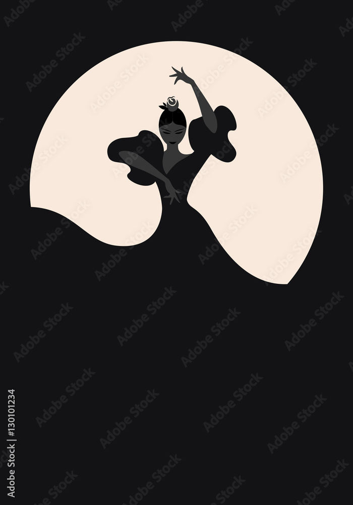 Flamenco Dancer woman. Silhouette under the moon - obrazy, fototapety, plakaty 