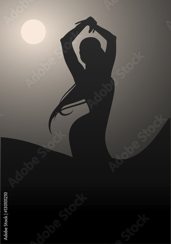 Flamenco Dancer woman. Silhouette under the moon