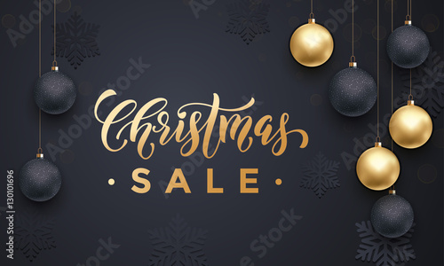 Christmas Sale banner with snowflakes pattern gold ornaments