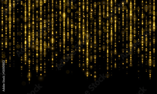 Golden lines threads of gold tinsel glitter drops sparkling particles