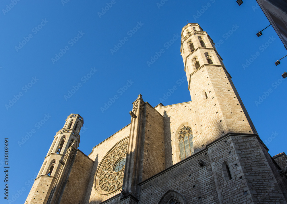 Facade of the Santa Maria del Mar basilica in Barcelona, Catalonia, Spain