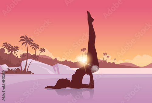 Yoga Sport Fitness Woman Exercise Workout Silhouettes Girl Vector Illustration