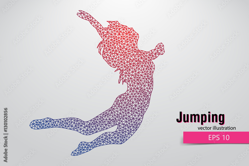 Silhouette of a jumping girl from triangles.