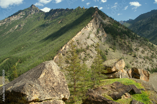 Granite blocks on the mountain. Ridge Cherskogo. Yakutia. Russia.