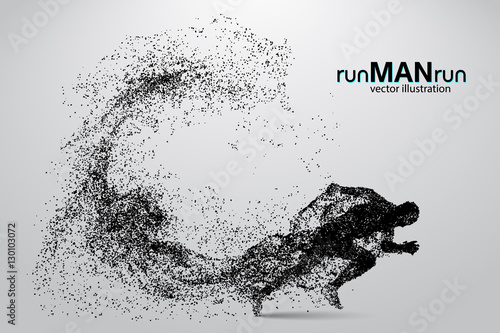 Silhouette of a running man from particles.