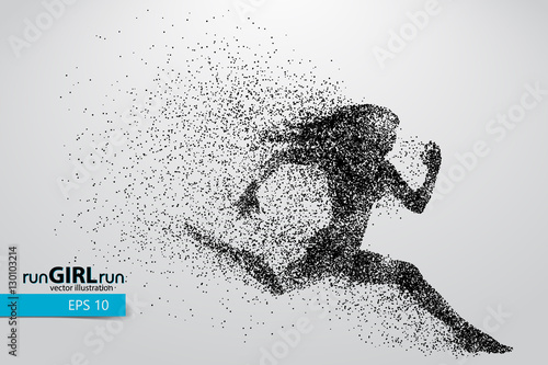 Silhouette of a running woman from particles.