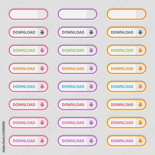 Set of colored Download Buttons. Web elements. Vector.