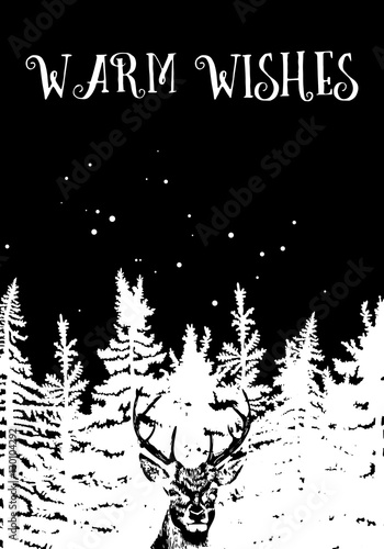 Merry Christmas holidays greeting card with New Year fir tree and calligraphic sigh. Vector.