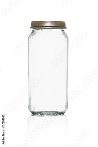 empty glass jar with lid iron isolated on a white background