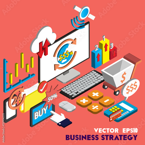 illustration of info graphic business strategy set concept in isometric 3d graphic