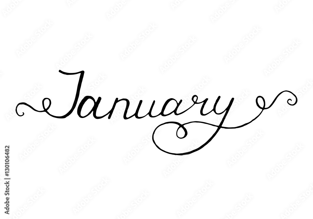 January. Typographic Design. Black Hand Lettering Text Isolated on White Background. For Housewarming Posters, Greeting Cards, Home Decorations, Business Presentation. Vector illustration January. Typographic Design. Black Hand Lettering Text Isolated on White Background. For Housewarming Posters, Greeting Cards, Home Decorations, Business Presentation. Vector illustration