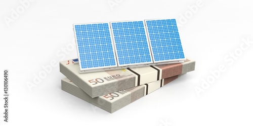 Solar panels on banknotes. 3d illustration