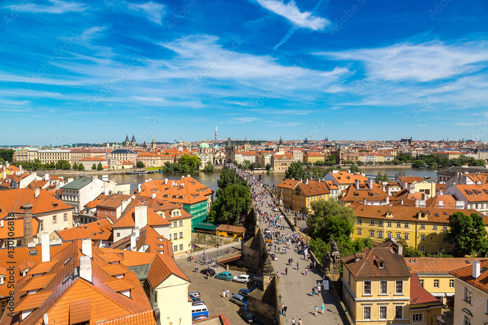 Panoramic aerial view of Prague