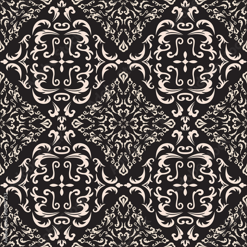 Damask seamless classic pattern. Vintage Baroque delicate background. Classic damask ornament for wallpapers, textile, fabric, wrapping, wedding invitation. Exquisite floral baroque template.