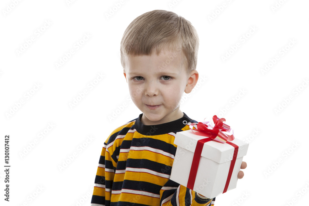 portrait of a little boy with a gift box portrait of a little boy with a gift box