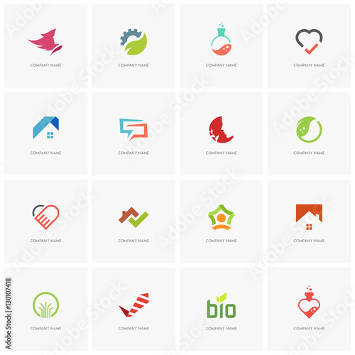 Total logo set 2 - real property, science, industry, love, business, beauty, nature and ecology flat icons.