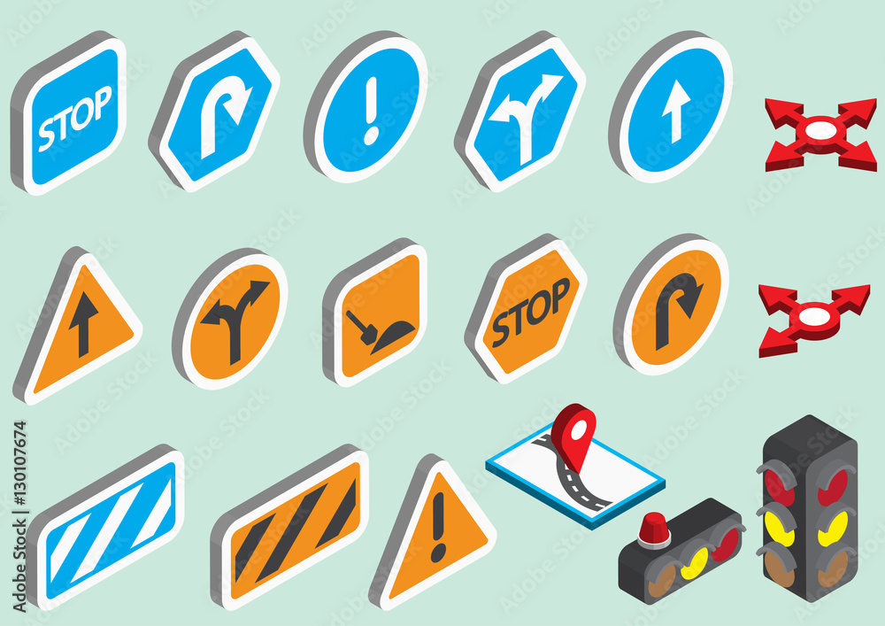 illustration of info graphic traffic signs icons set concept in isometric 3d graphic illustration of info graphic traffic signs icons set concept in isometric 3d graphic