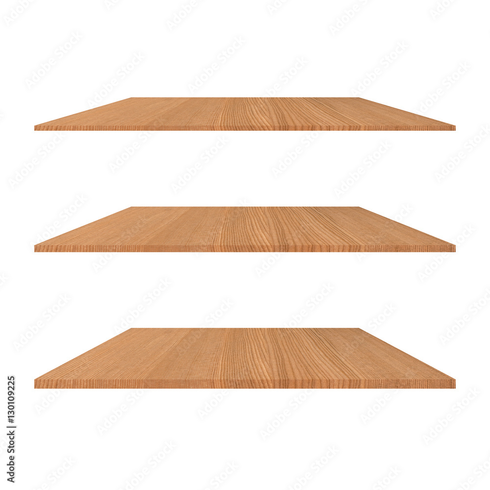 3 Wood Shelves Table isolated on white background with different perspective for decorative your product. 3 Wood Shelves Table isolated on white background with different perspective for decorative your product.
