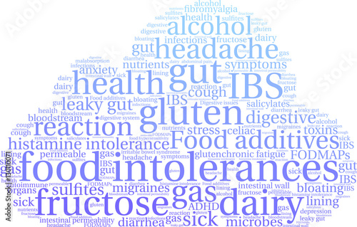 Food Intolerances word cloud on a white background. 