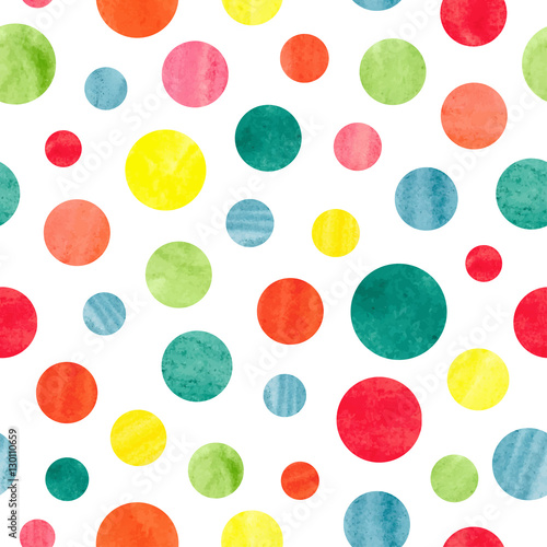 Seamless colorful dots pattern. Vector background with watercolor circles. 