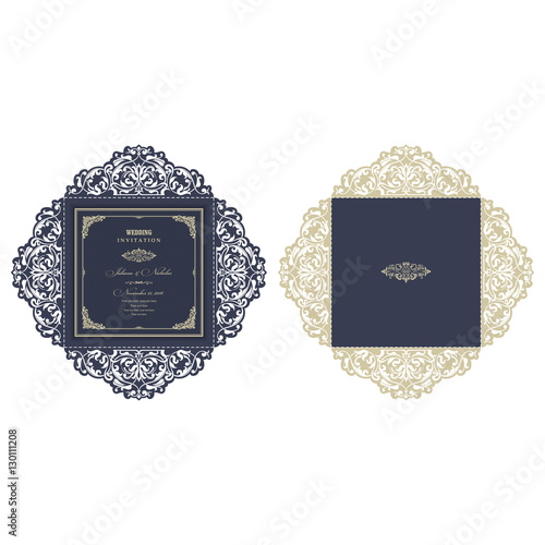 Wedding Invitation Baroque. Template for laser cutting. Open card. The front and rear side. It can be used as an envelope.