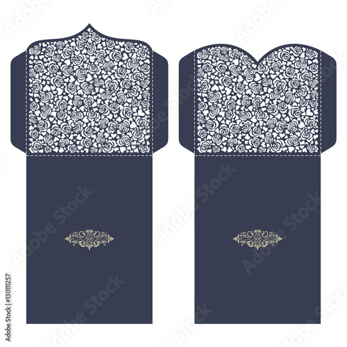 Set of 2 Wedding Invitation Baroque. Template for laser cutting. Open card. It can be used as an envelope.