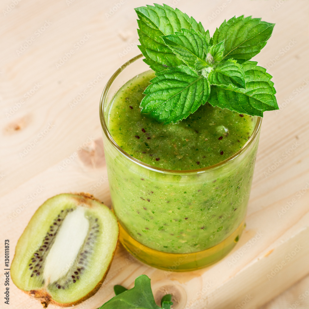 Glass fruit and vegetable smoothies closeup Glass fruit and vegetable smoothies closeup