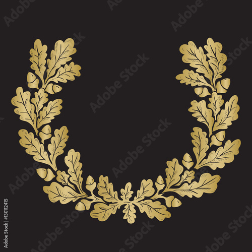 Artistic hand drawn illustration of oak wreath