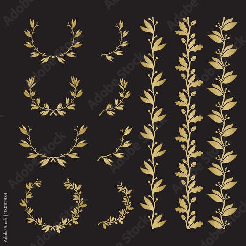 Silhouette laurel and oak wreaths in different  shapes, borders.
