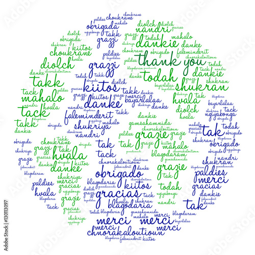International Thank You word cloud. Each word used in this word cloud is another language's version of the word Thank You.