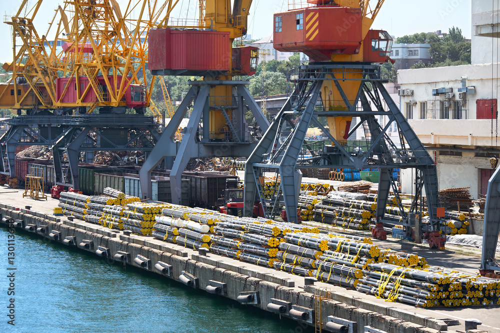 new pipes in the industrial port, cargo cranes and infrastructure new pipes in the industrial port, cargo cranes and infrastructure