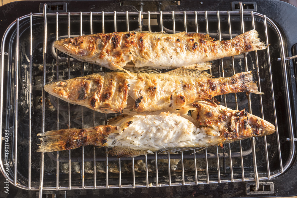 Fish perch baked at home on the grill Stock Photo | Adobe Stock
