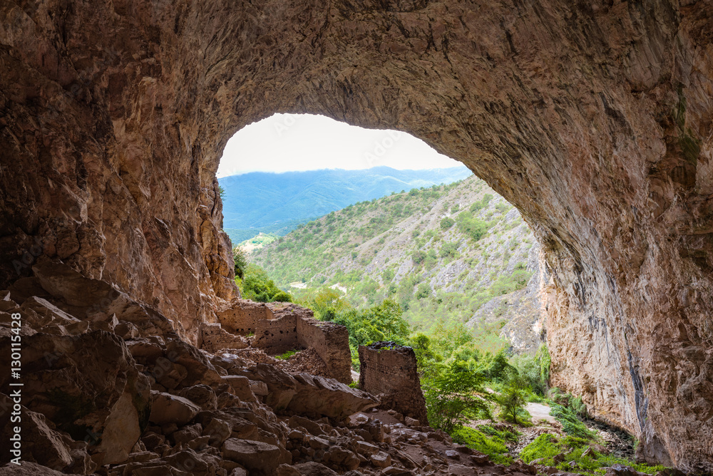 Pesna cave - Macedonia.  The pesna cave with castle inside near Makedonski Brod in Macedonia.