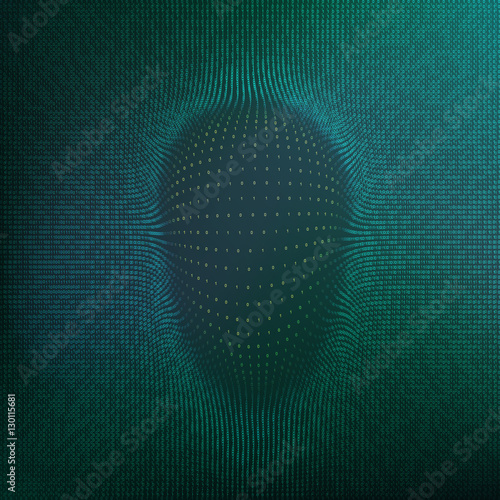 Abstract hacker face silhouette. Matrix background. Data security