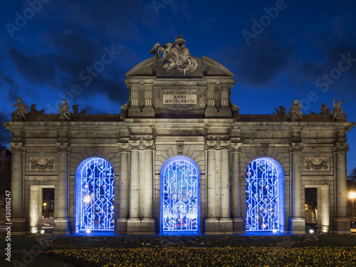 The Alcala Gate illuminated by Christmas