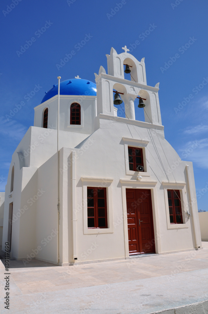white orthodox church bells on Santorini island, Greece,