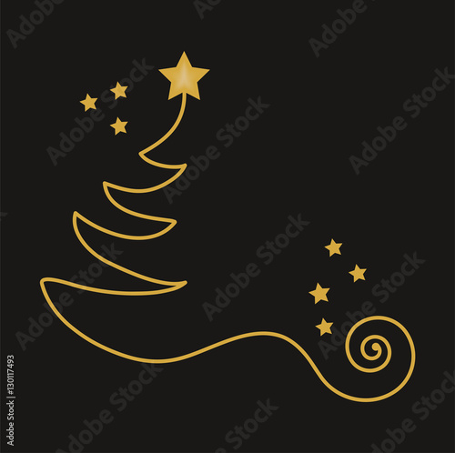 Vector illustration of a stylized golden christmas tree on black, albero di natale stilizzato dorato vettoriale su sfondo nero
