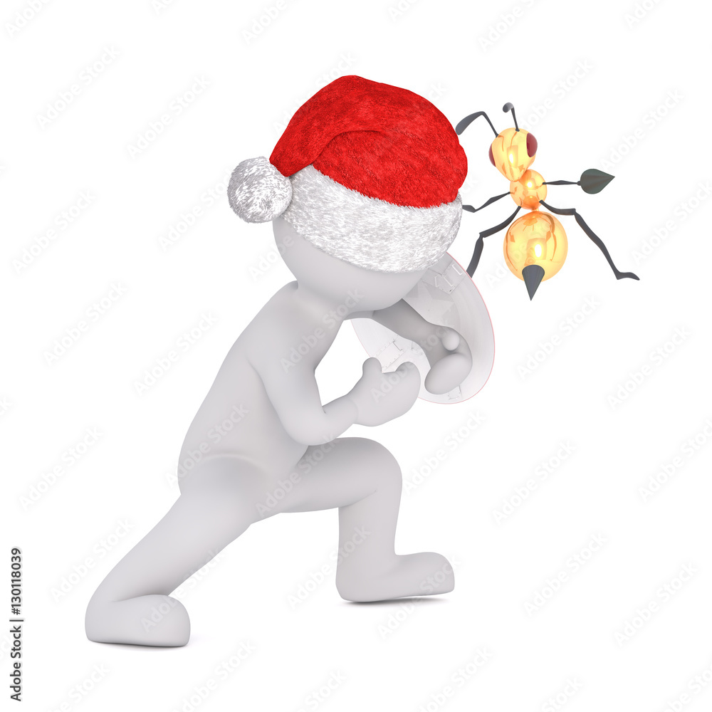 festive 3d man in a Santa hat swatting at a hornet festive 3d man in a Santa hat swatting at a hornet