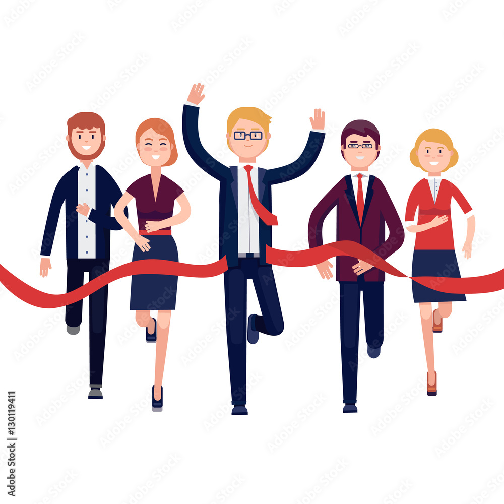 Business people finishing a market race Business people finishing a market race